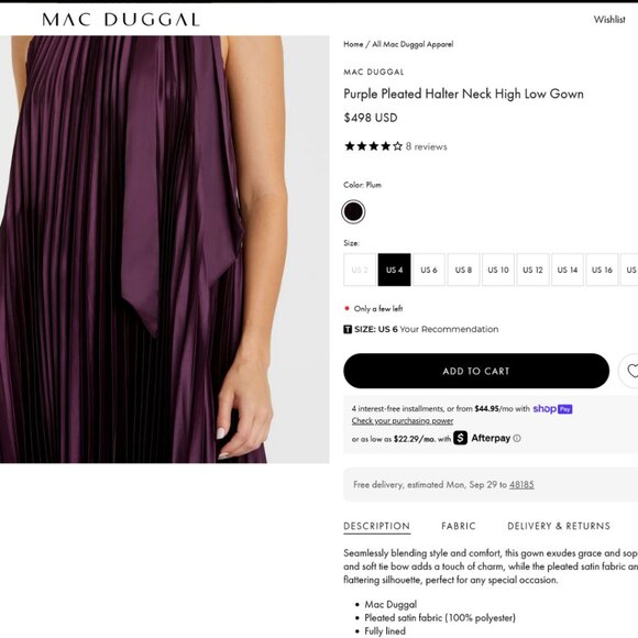 Mac Duggal Size 14 Dark Purple Flowy Pleated Halter Neck Long Maxi Gown Dress - Picture 2 of 5